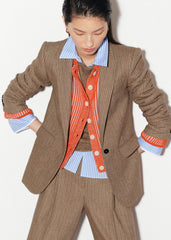 Orange Contrast Rib Straight Cardigan