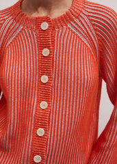 Orange Contrast Rib Straight Cardigan
