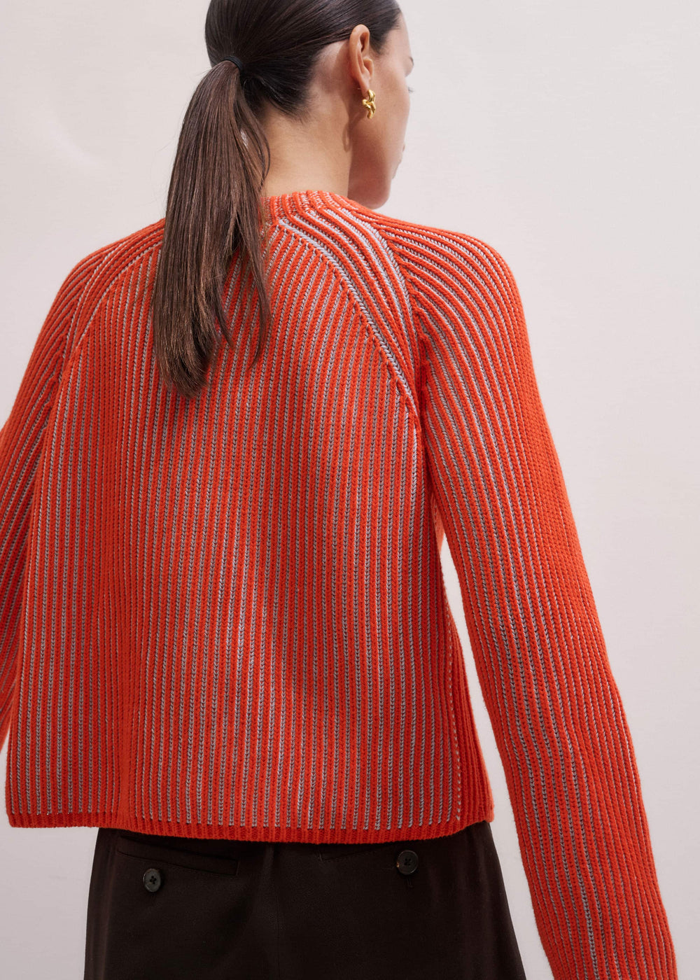 Orange Contrast Rib Straight Cardigan