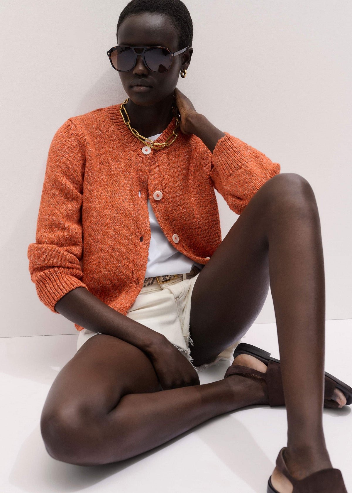Orange Relaxed Crew Cardigan