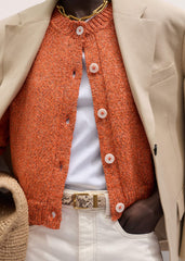 Orange Relaxed Crew Cardigan