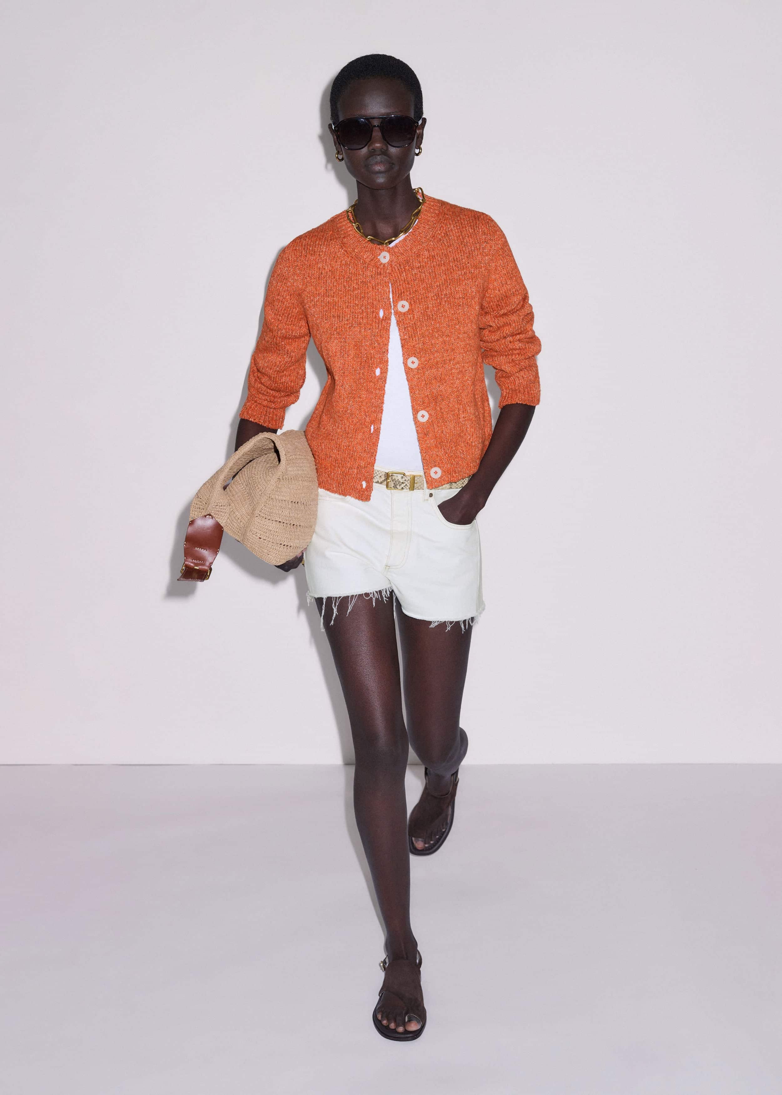 Orange Relaxed Crew Cardigan