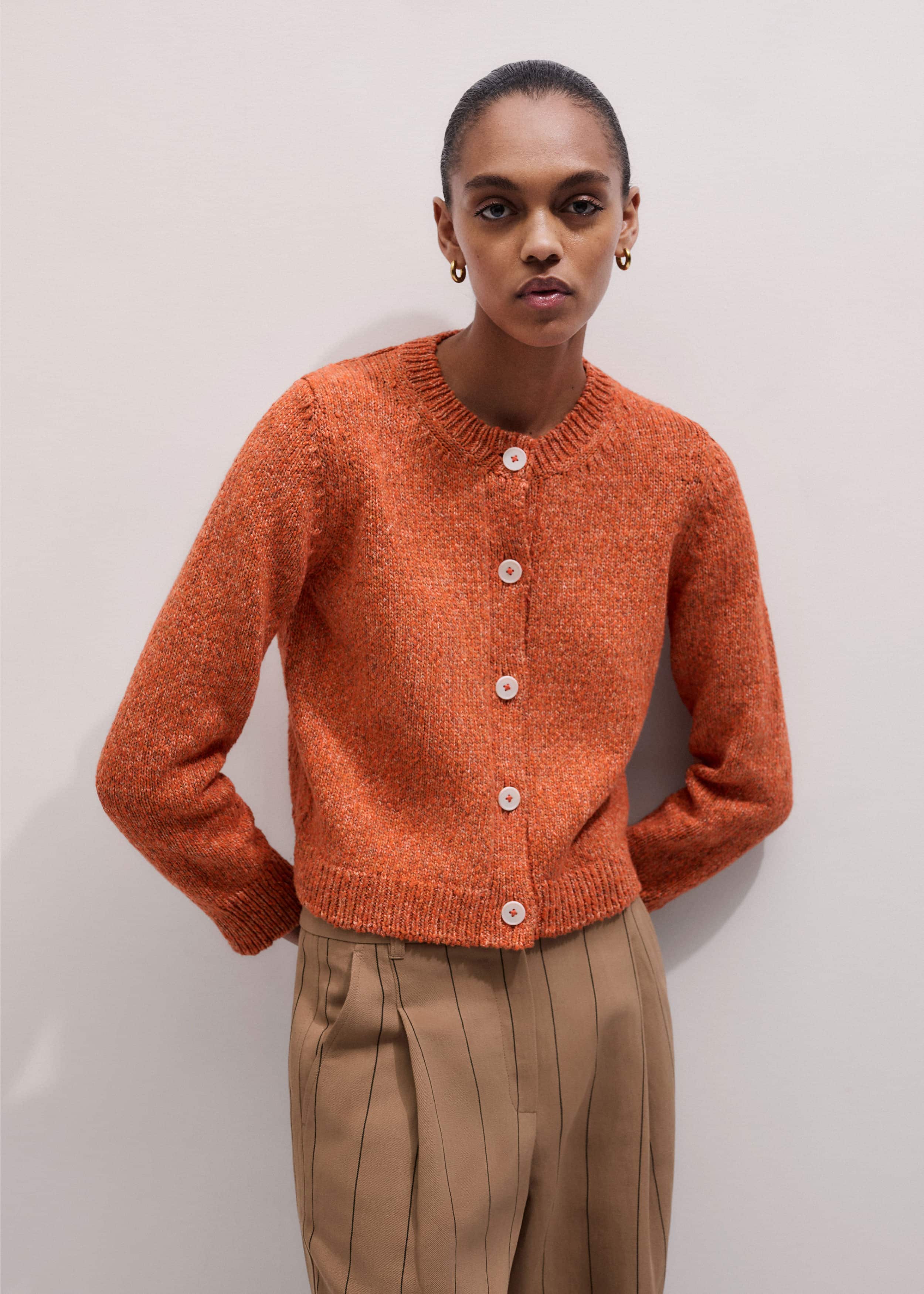 Orange Relaxed Crew Cardigan