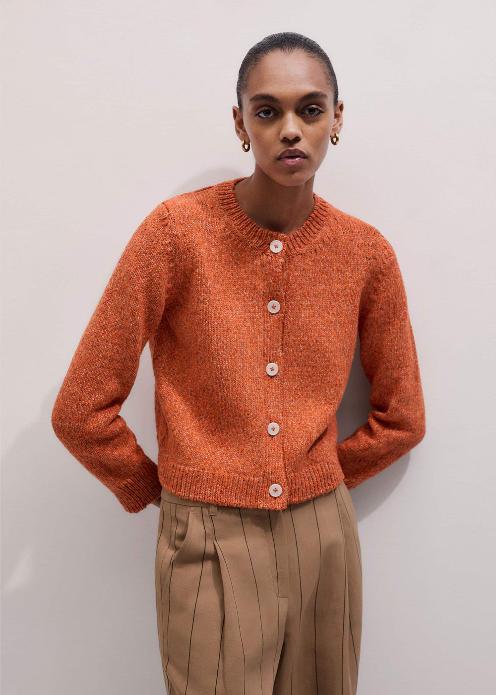 Orange Relaxed Crew Cardigan