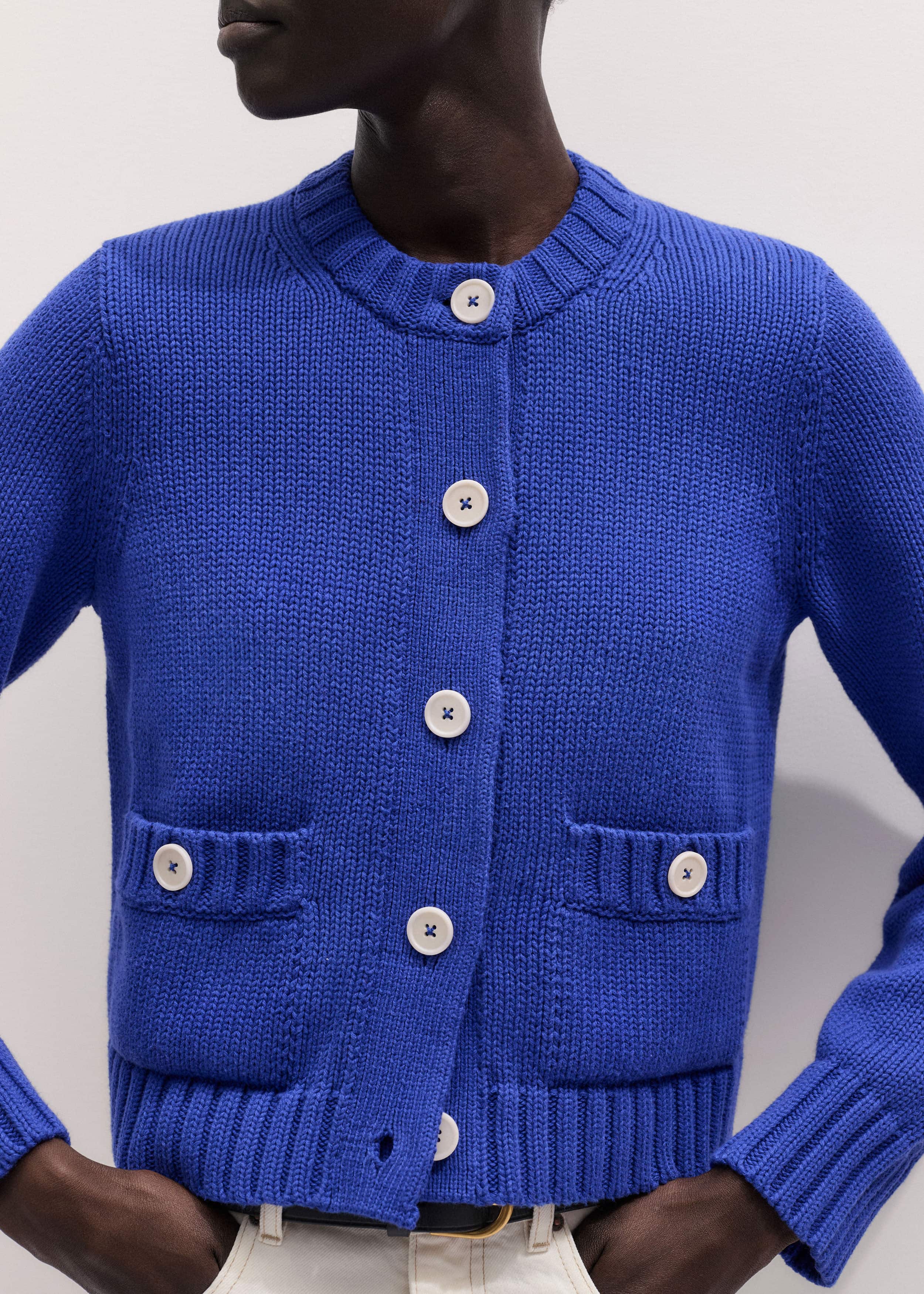 Deep Blue Straight Crop Cardigan