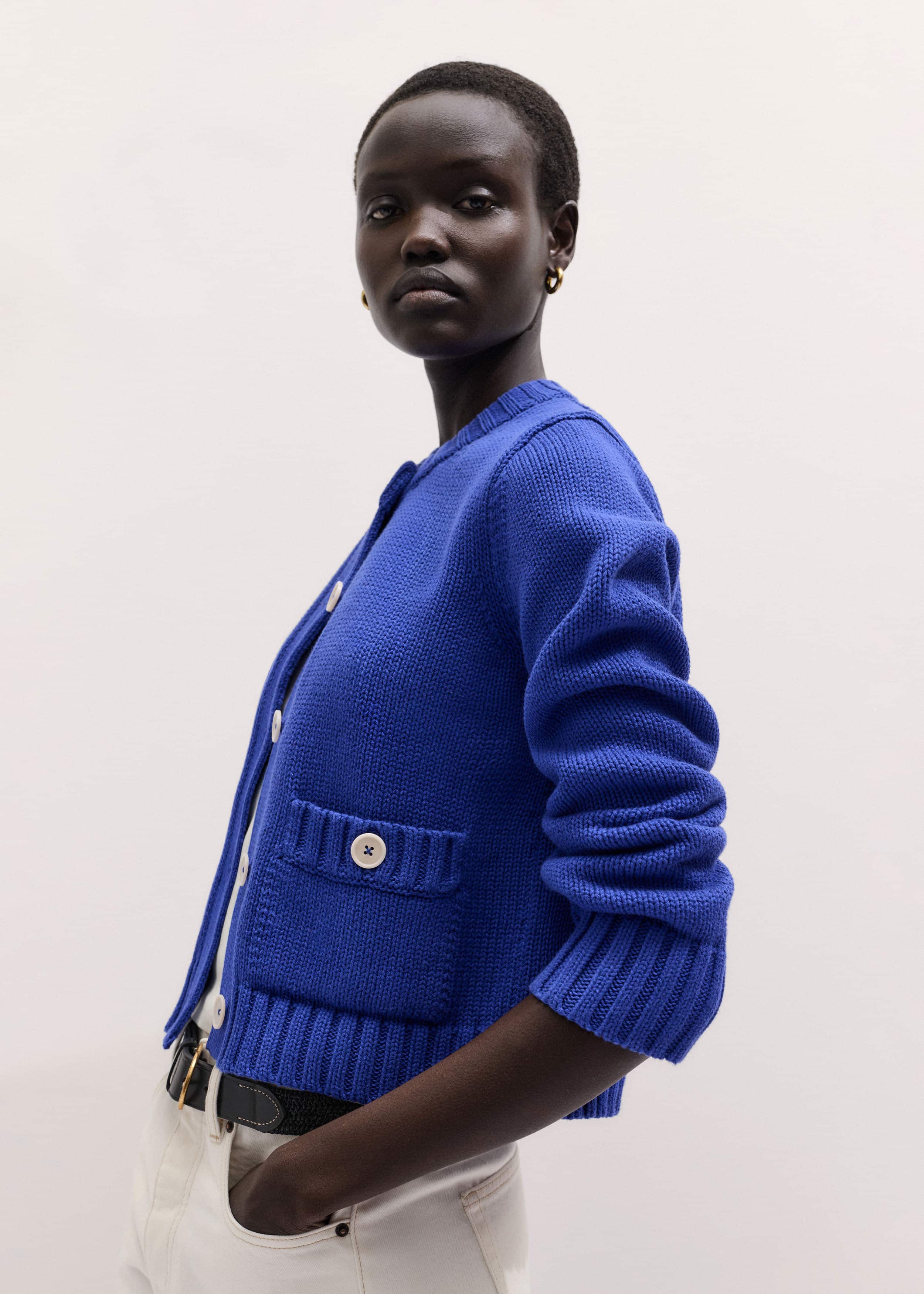 Deep Blue Straight Crop Cardigan