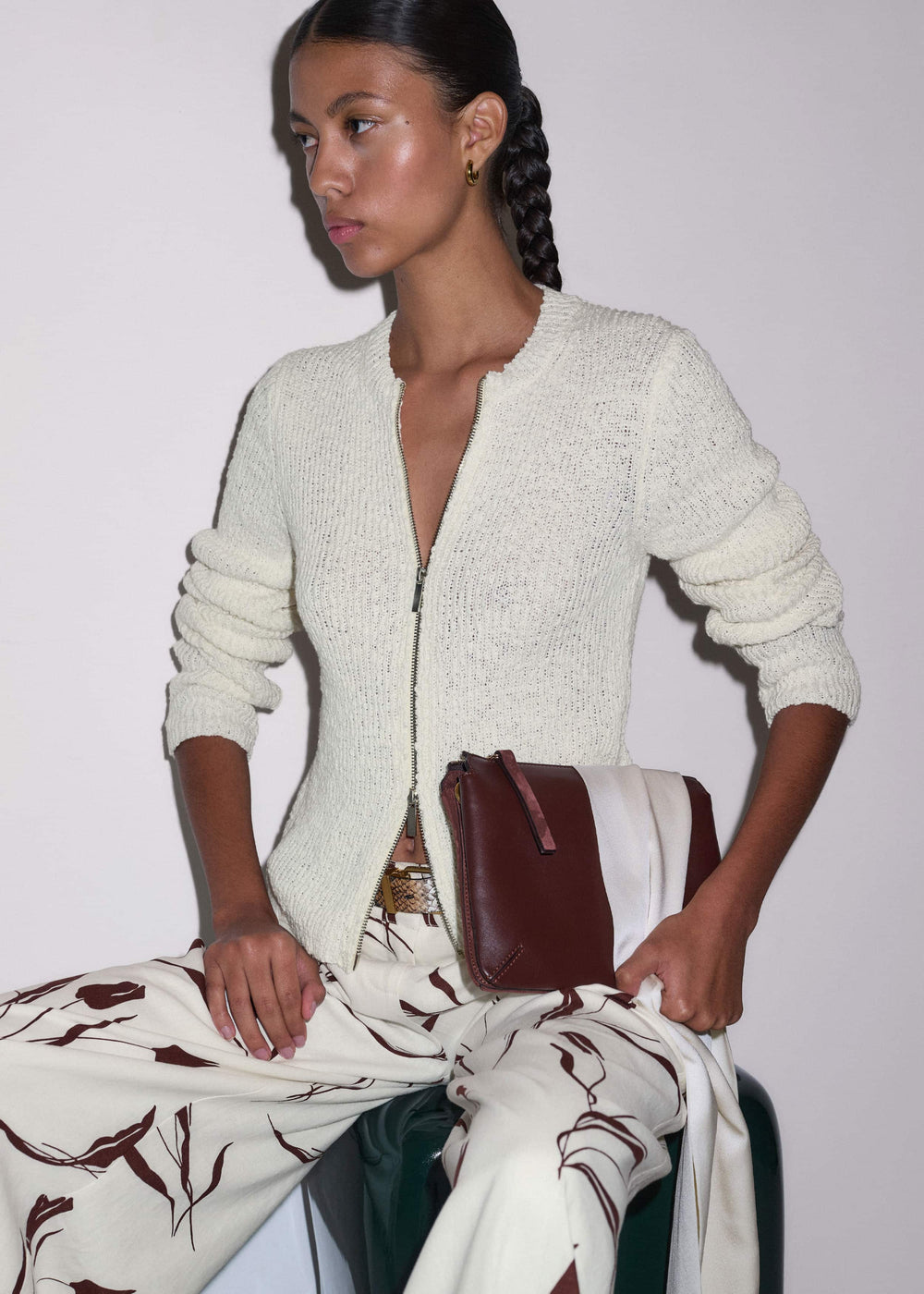 Cream Double Zip Cardigan