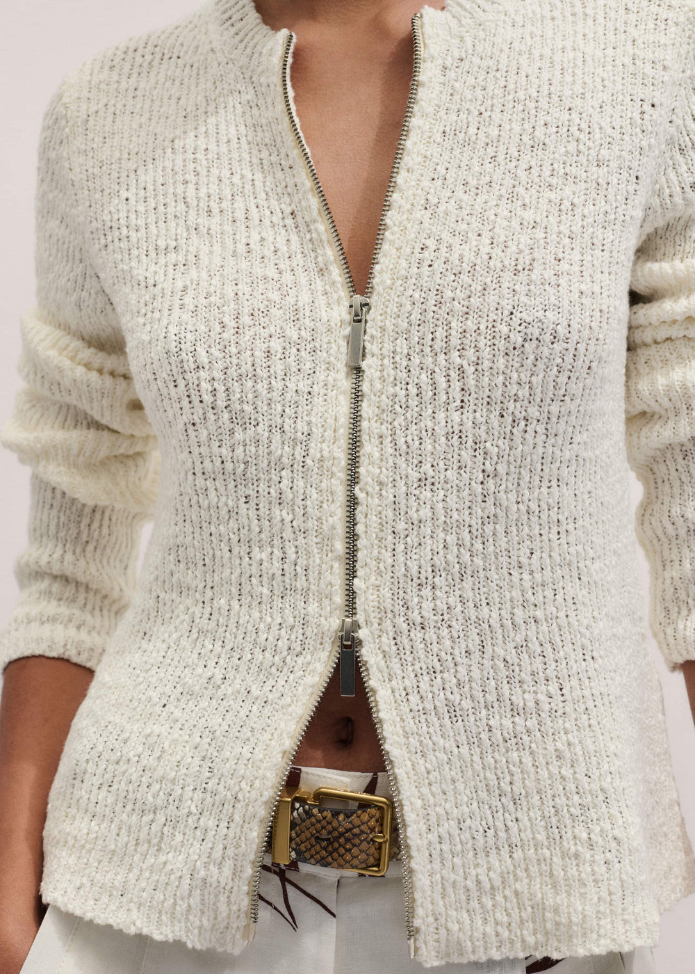Cream Double Zip Cardigan