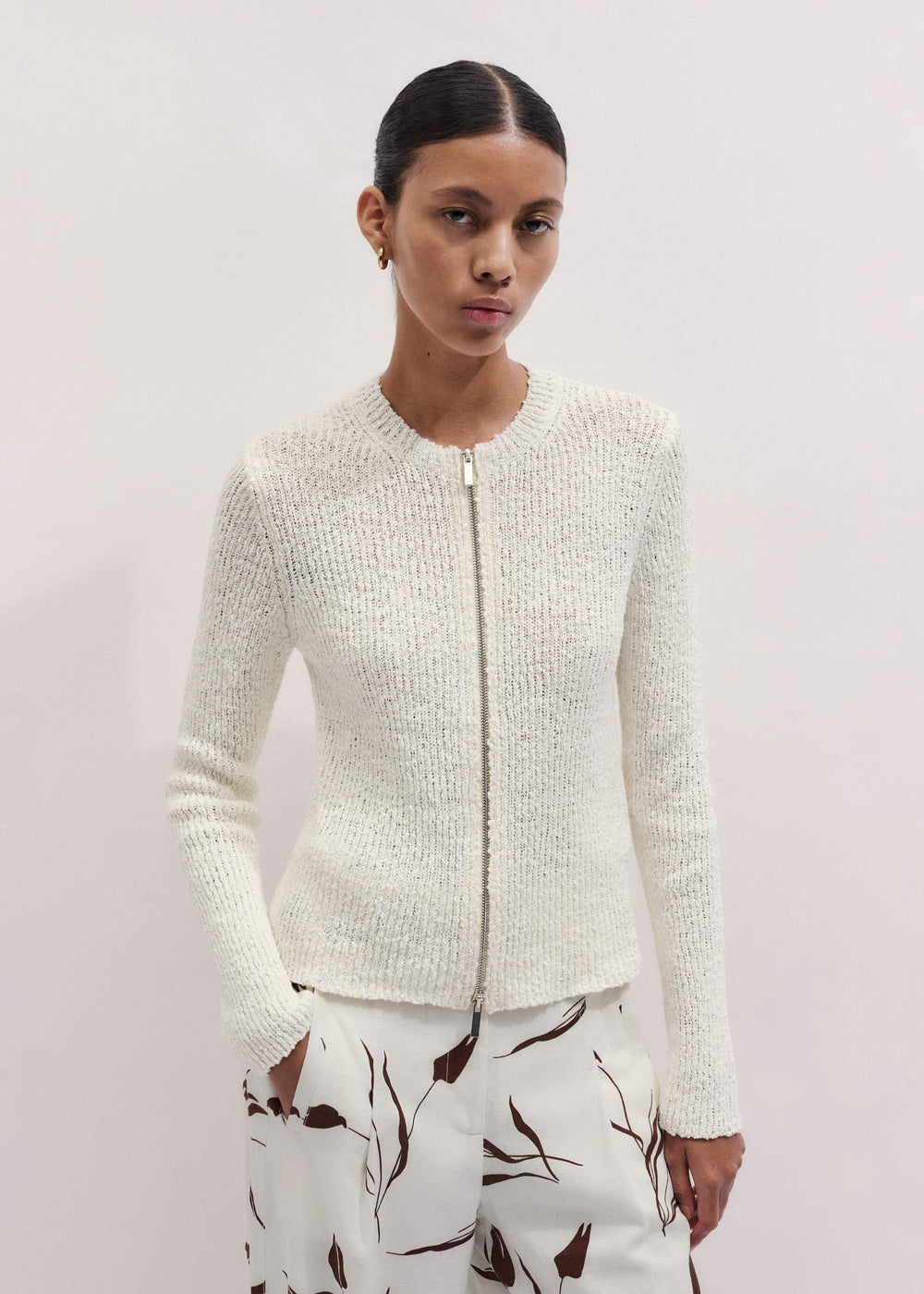 Cream Double Zip Cardigan