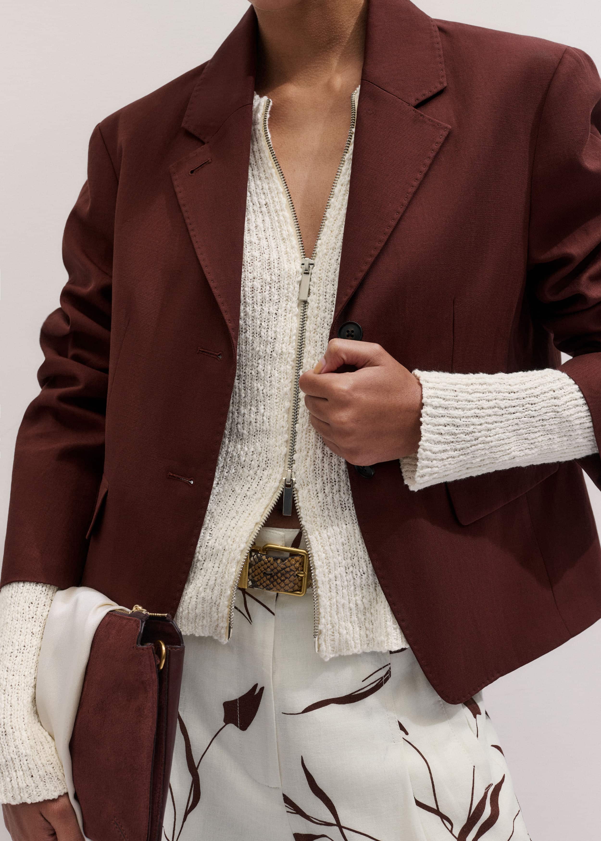 Cream Double Zip Cardigan