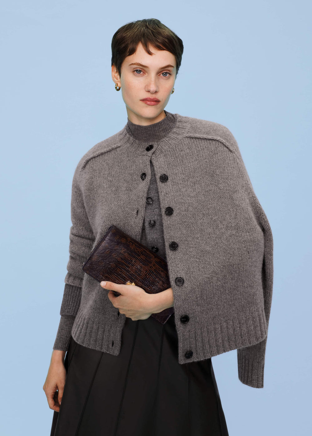 Brown Cashmere Relaxed Saddle Shoulder Cardigan