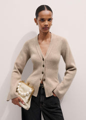 Brown Merino Cashmere Contour Cardigan