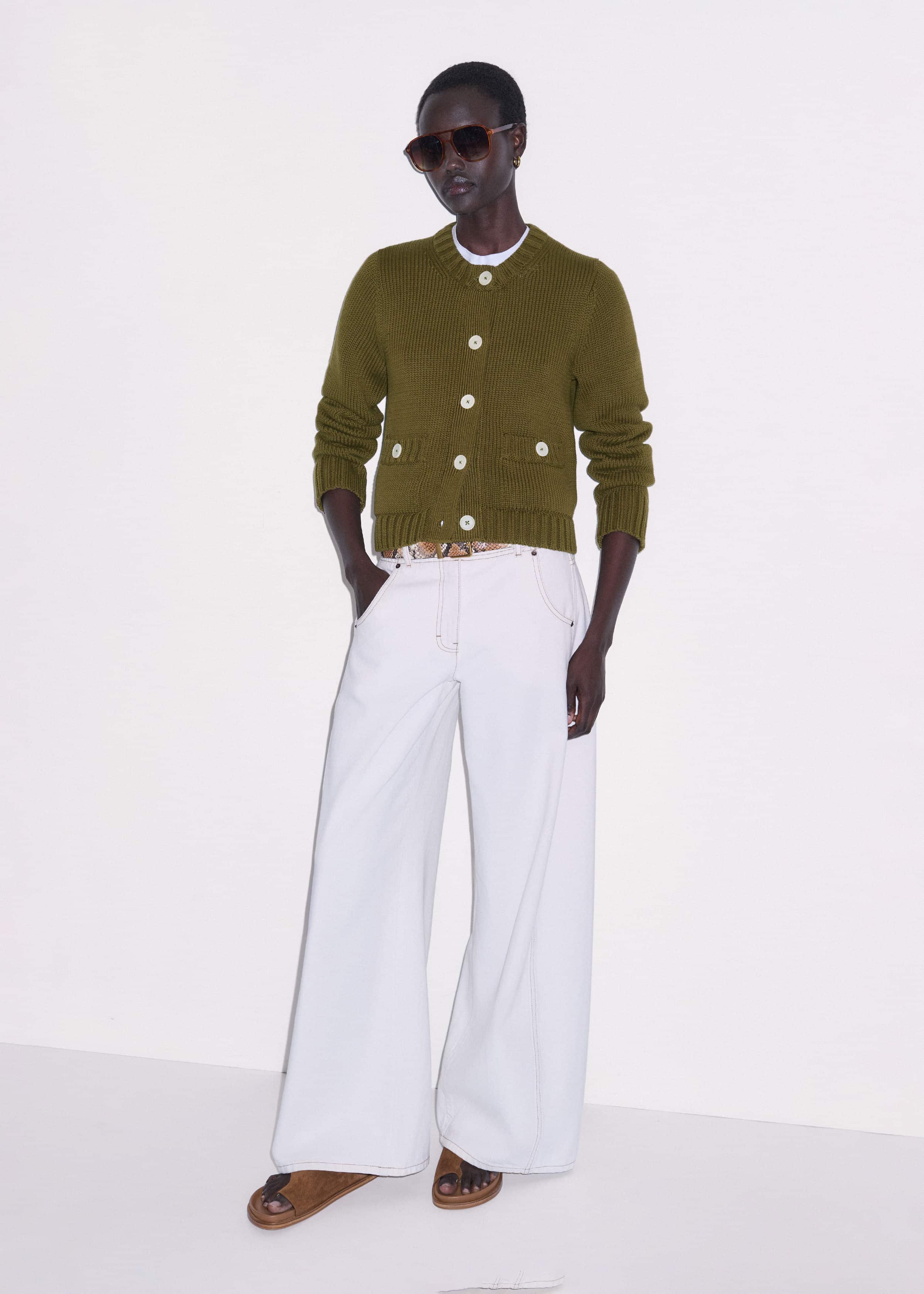 Olive Green Straight Crop Cardigan