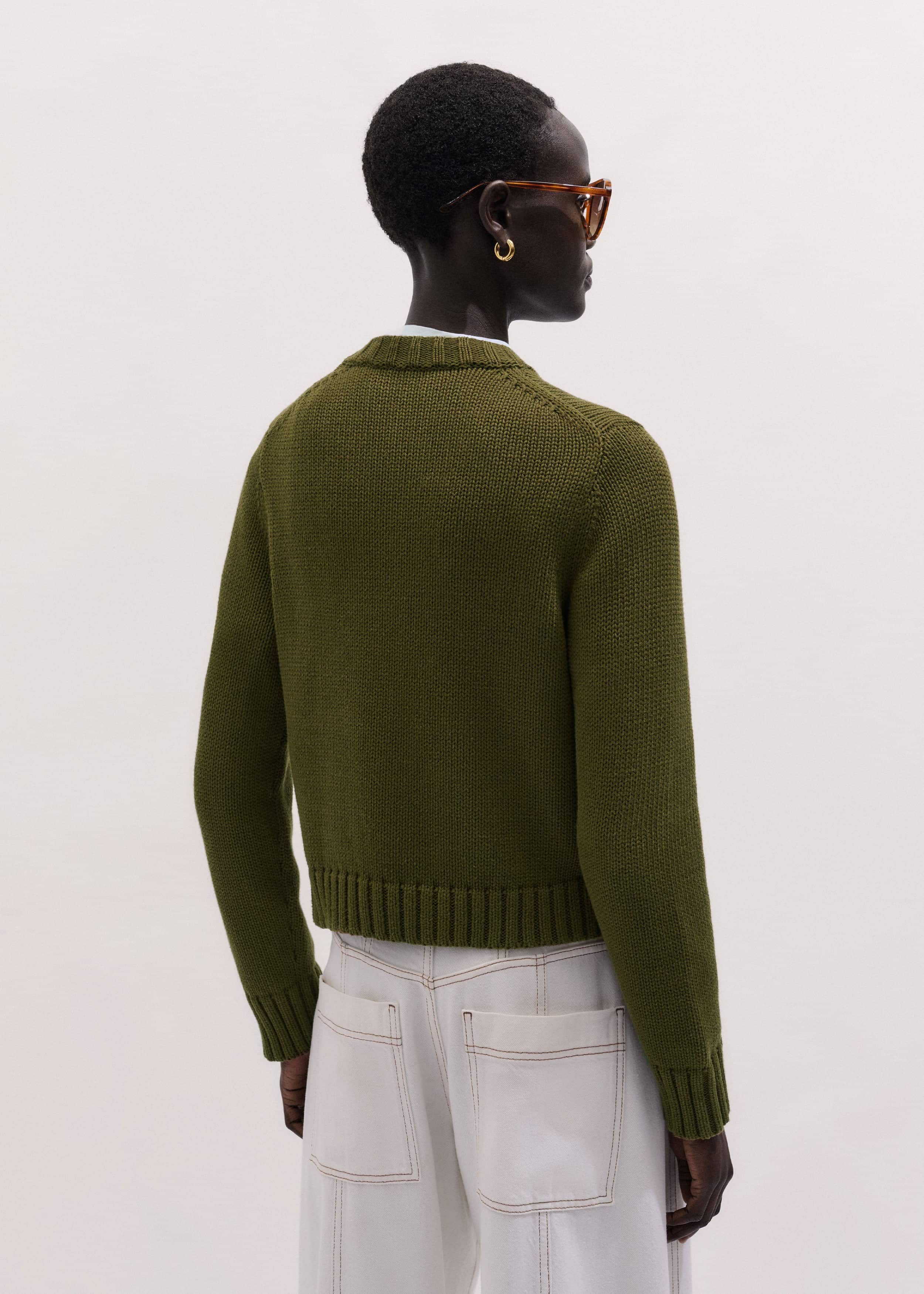 Olive Green Straight Crop Cardigan