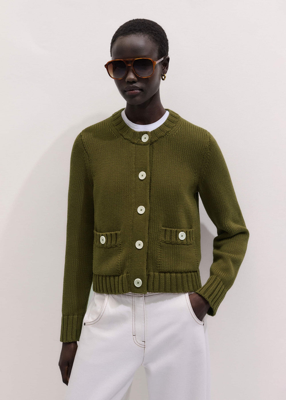 Olive Green Straight Crop Cardigan