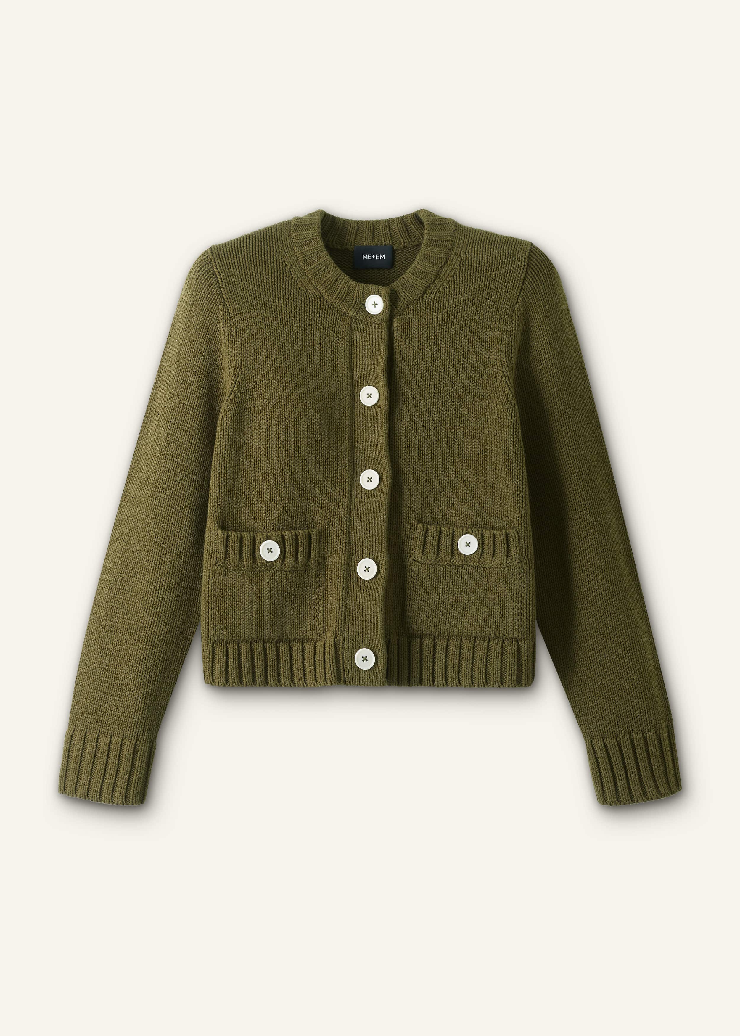 Olive Green Straight Crop Cardigan