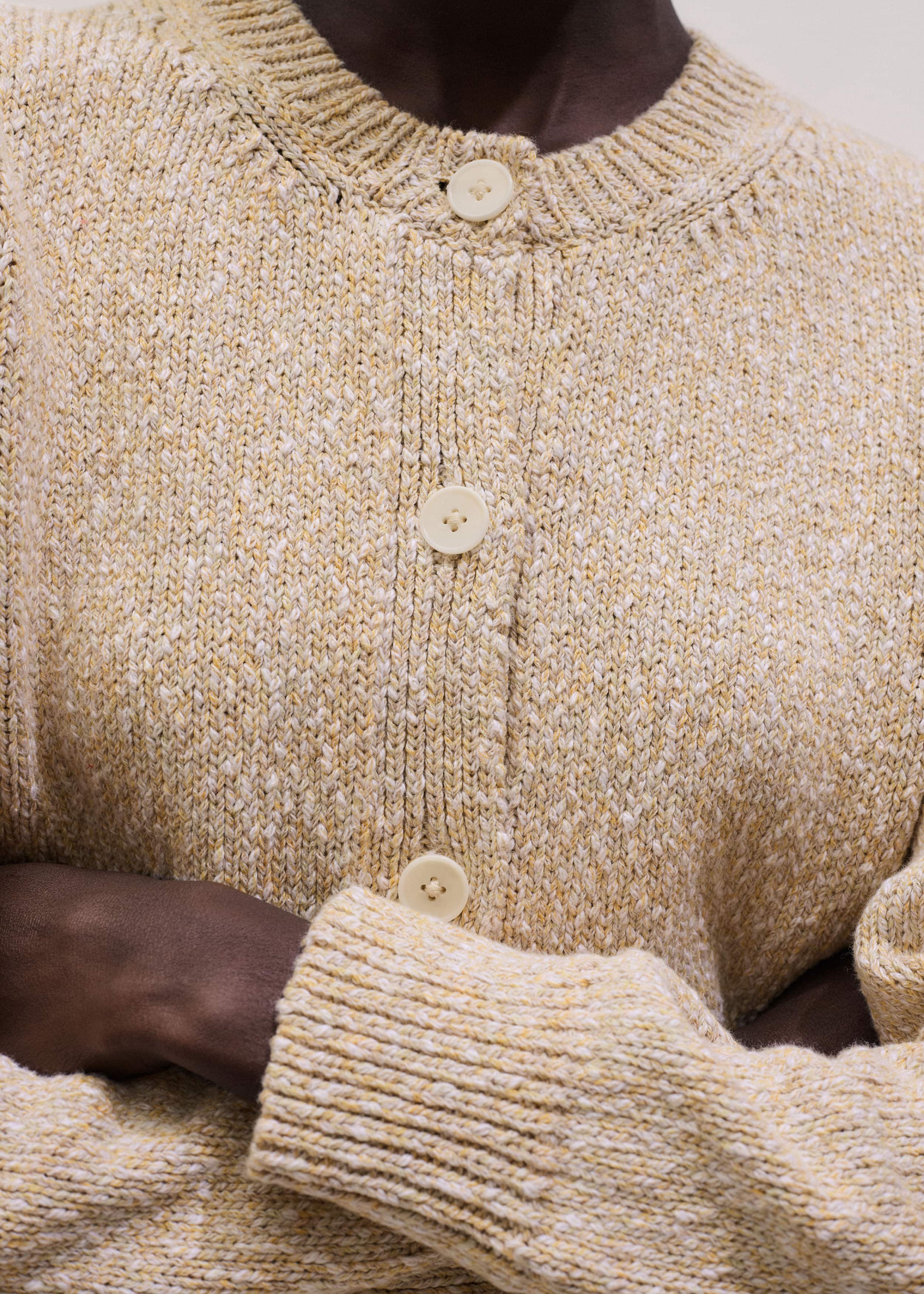 Yellow Relaxed Crew Neckline Cardigan