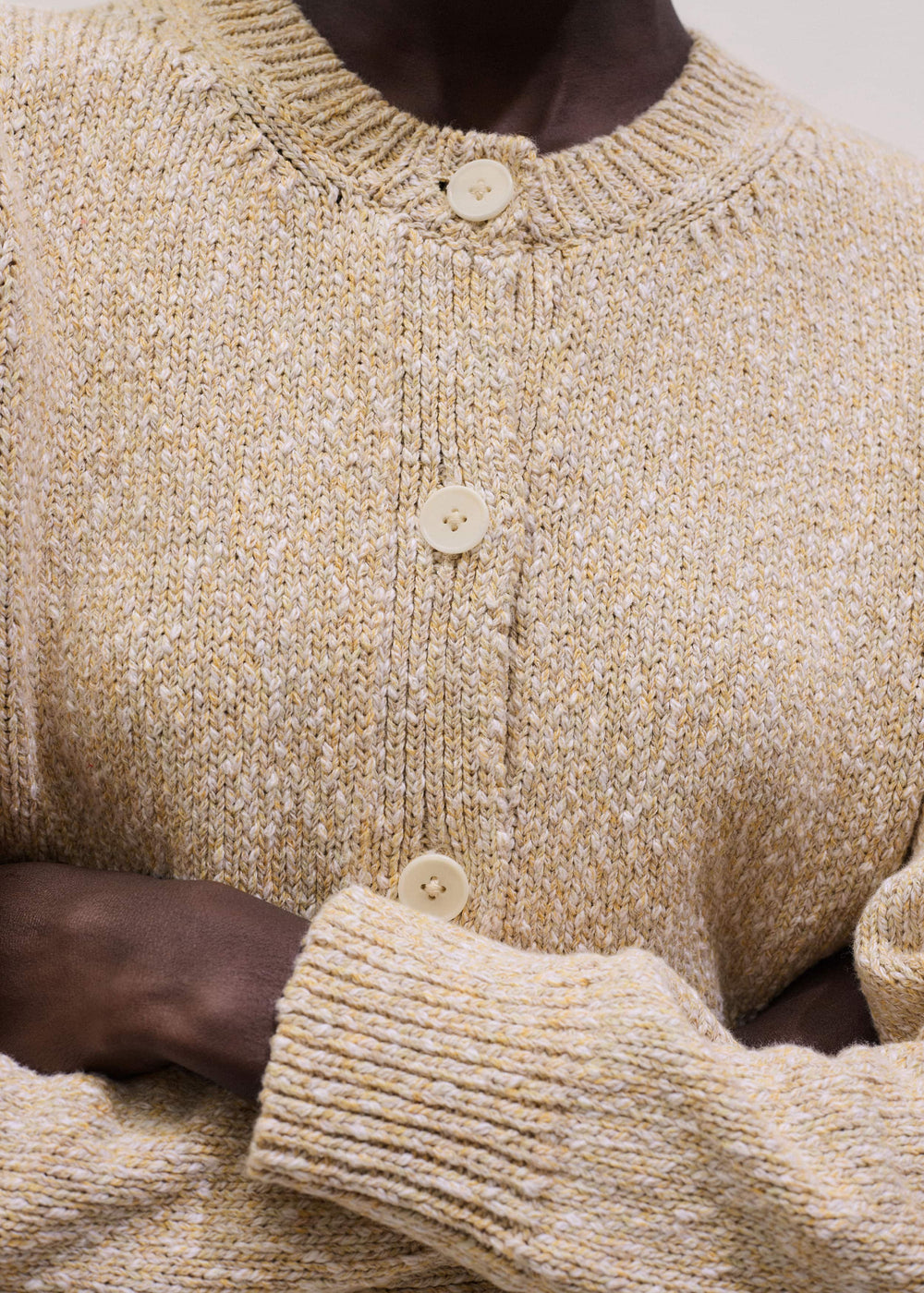Yellow Relaxed Crew Neckline Cardigan