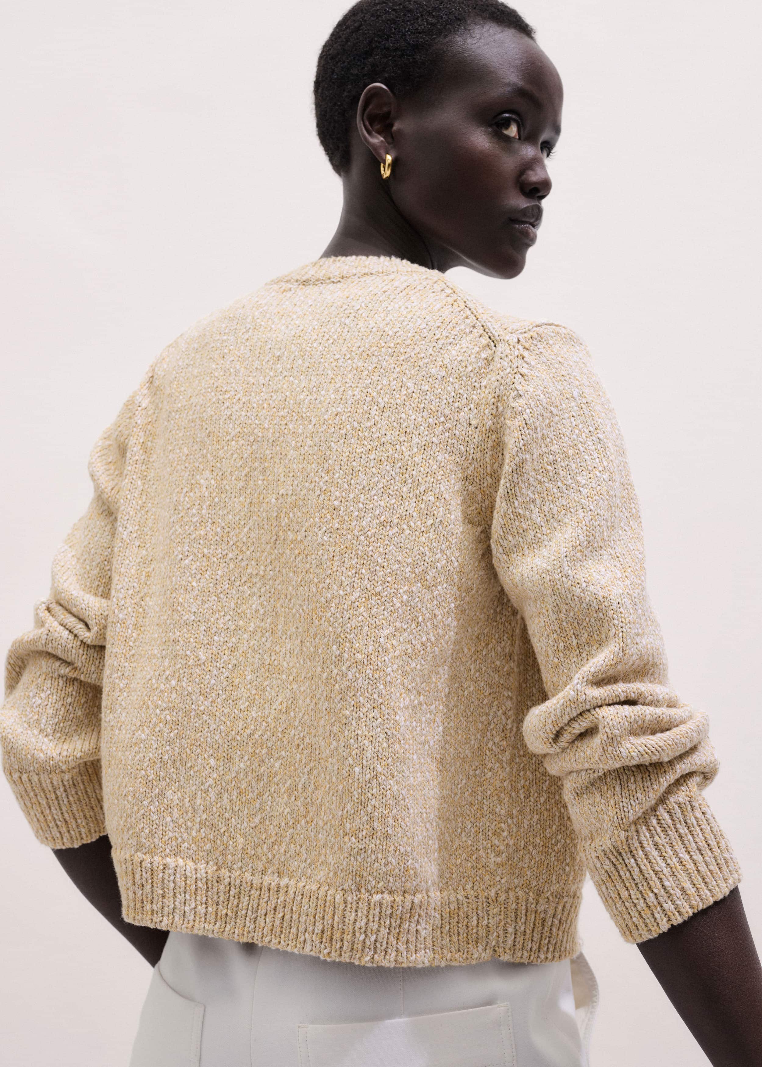 Yellow Relaxed Crew Neckline Cardigan