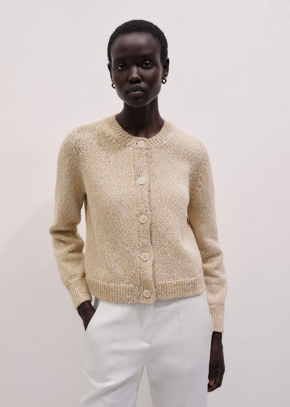 Yellow Relaxed Crew Neckline Cardigan