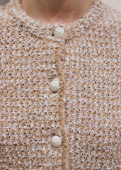 Cream Tweed Knit Pouf Shoulder Textured Crop Jacket