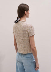Cream Tweed Knit Pouf Shoulder Textured Crop Jacket