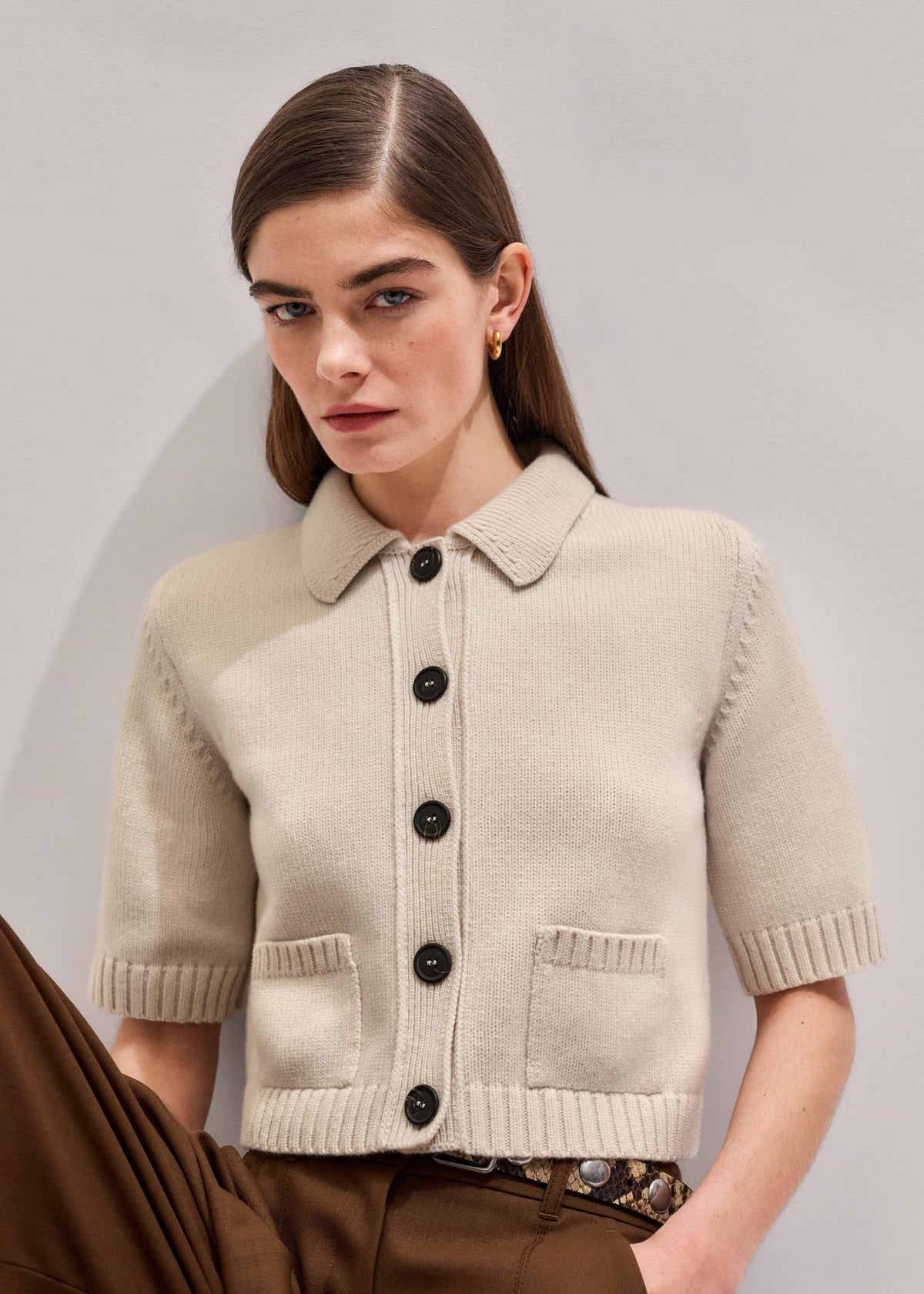 Cream Merino Cashmere Cropped Knit Jacket