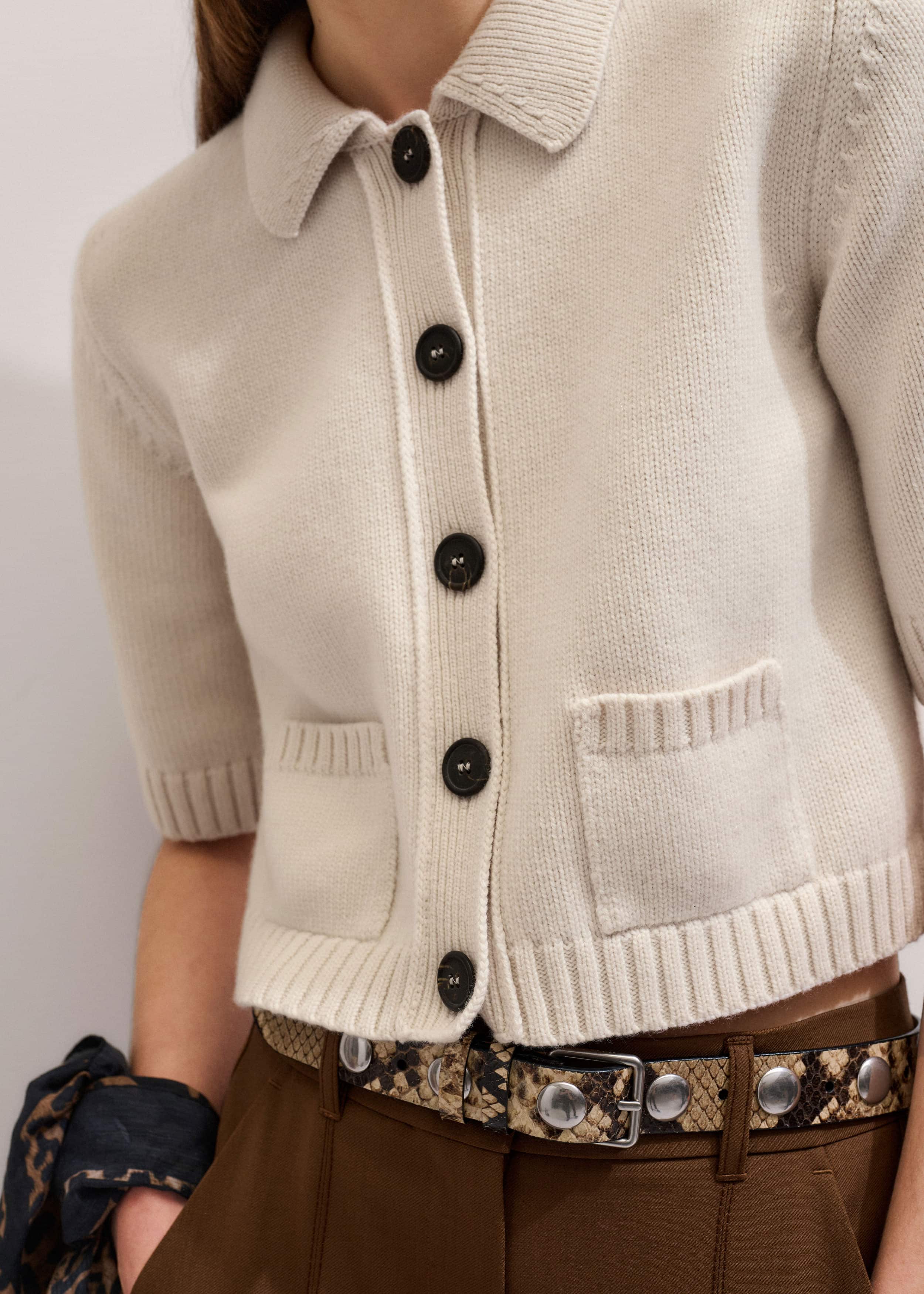 Cream Merino Cashmere Cropped Knit Jacket
