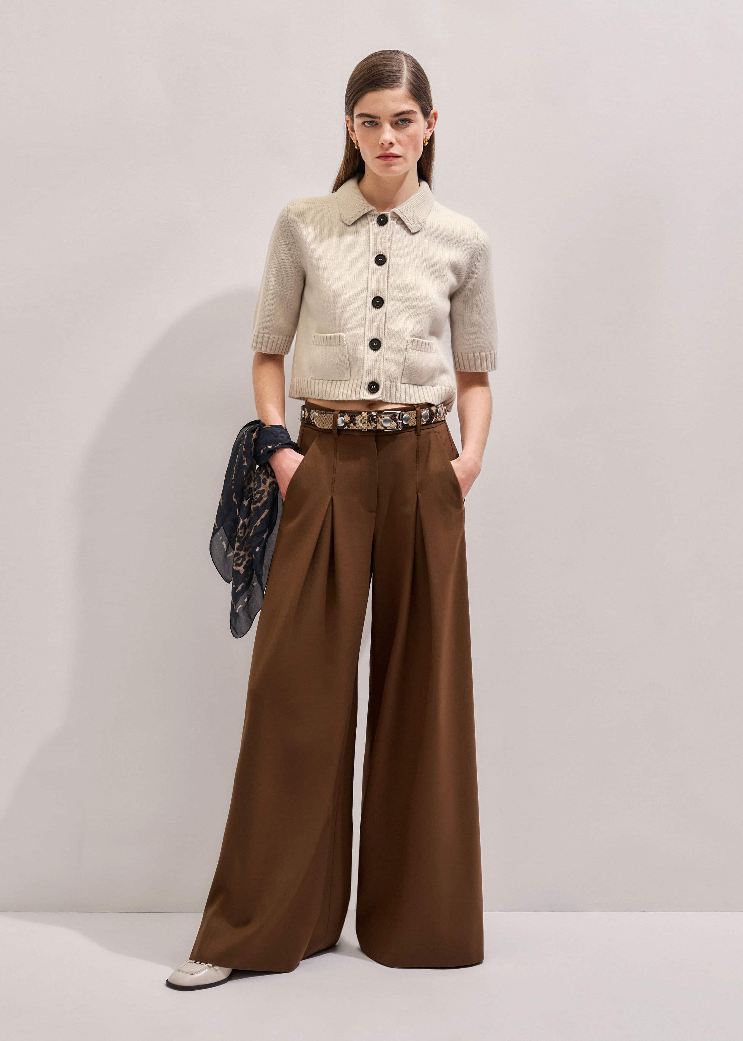Cream Merino Cashmere Cropped Knit Jacket