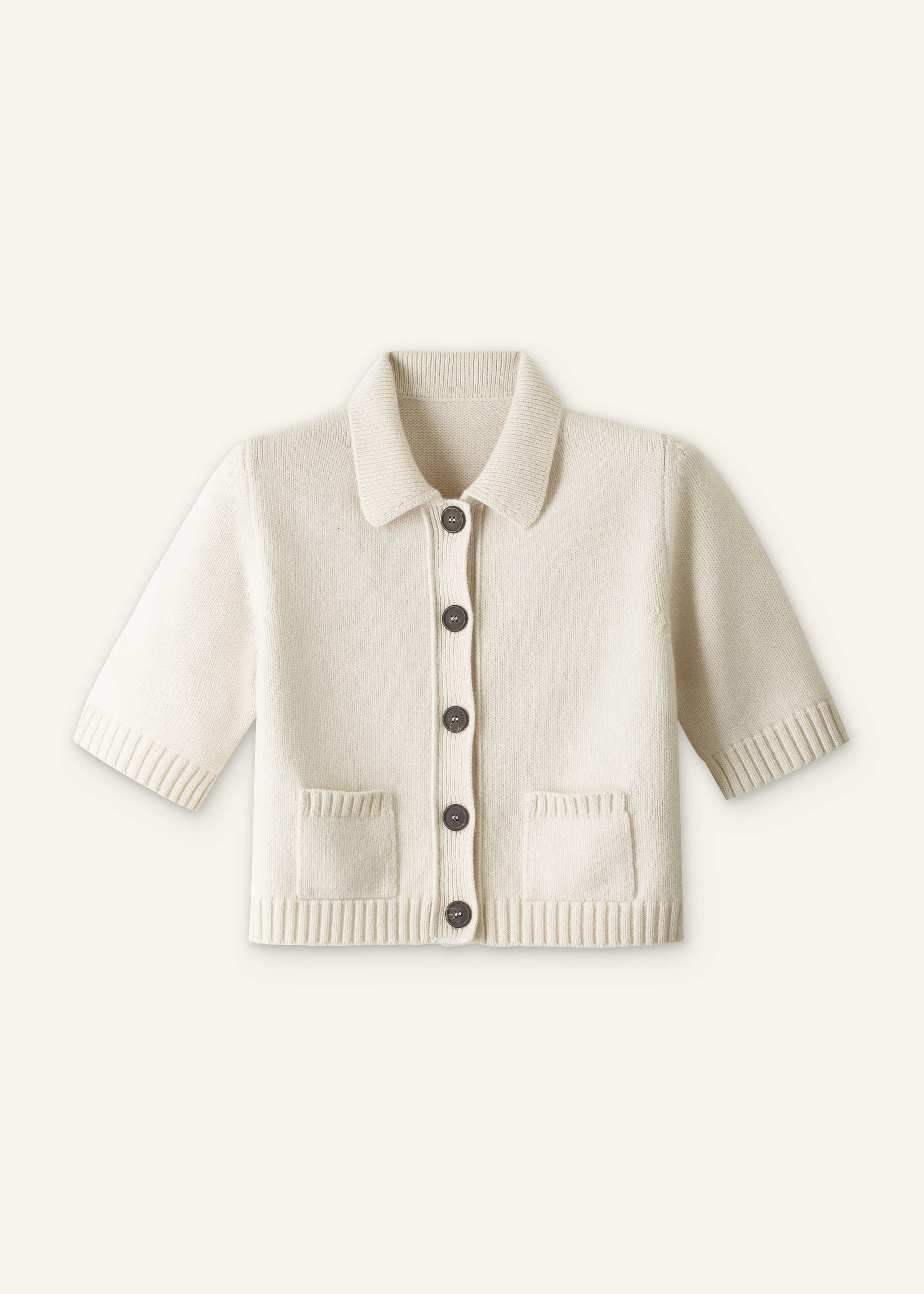 Cream Merino Cashmere Cropped Knit Jacket
