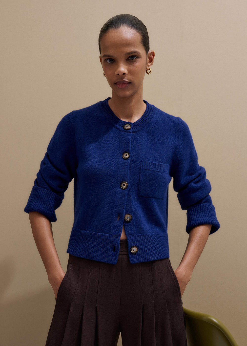 Blue Button-Through Straight Cardigan