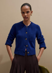 Blue Button-Through Straight Cardigan