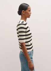 Cream Bouclé Stripe Short Sleeve Cardigan
