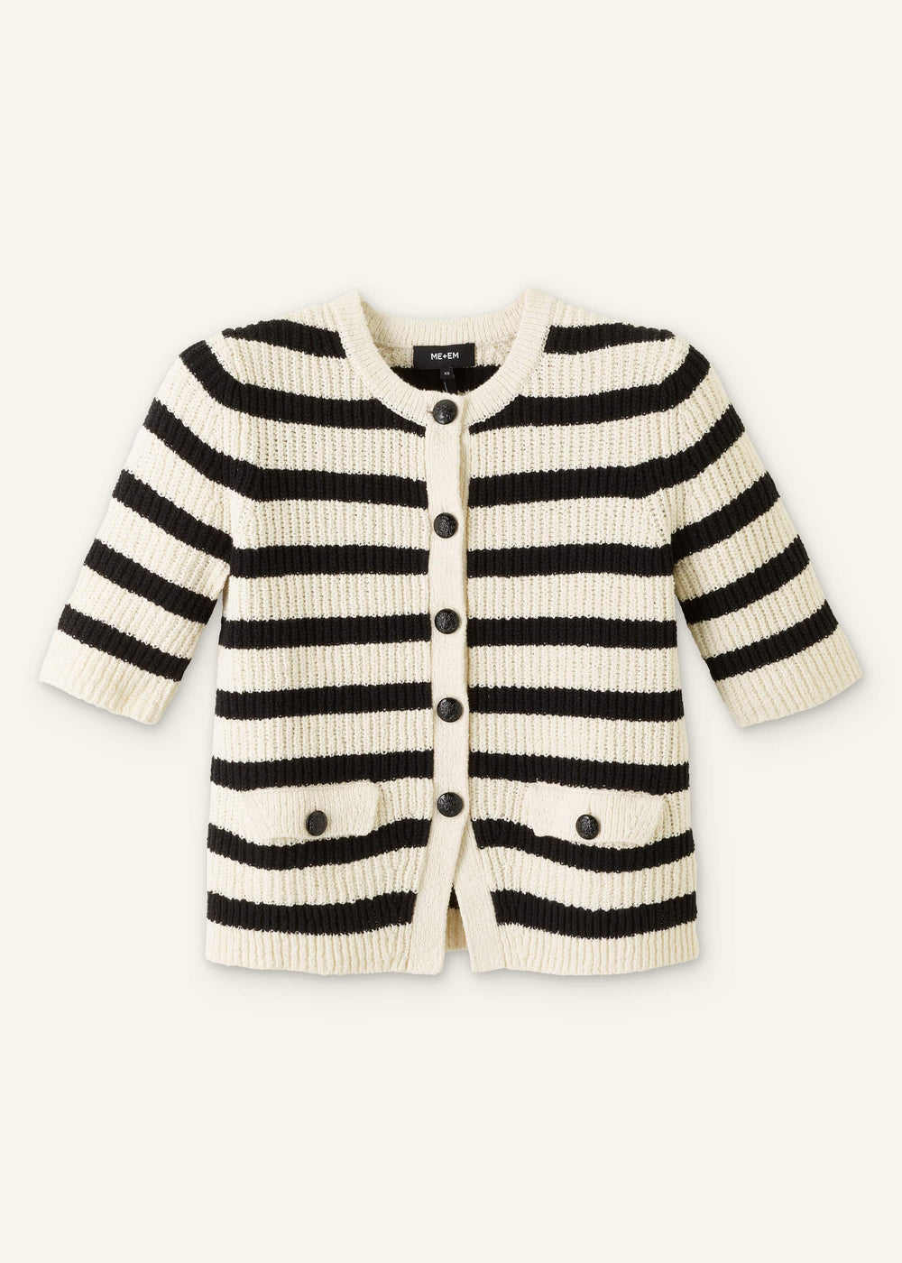 Cream Bouclé Stripe Short Sleeve Cardigan
