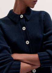 Navy Slim Collared Cardigan