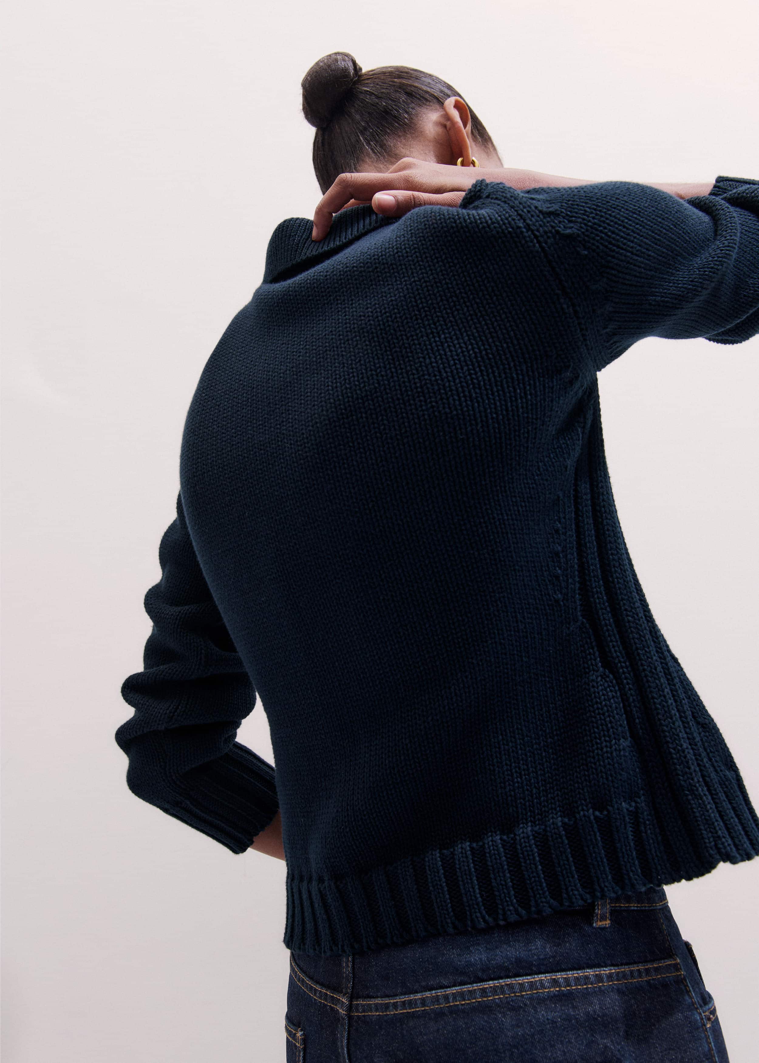 Navy Slim Collared Cardigan