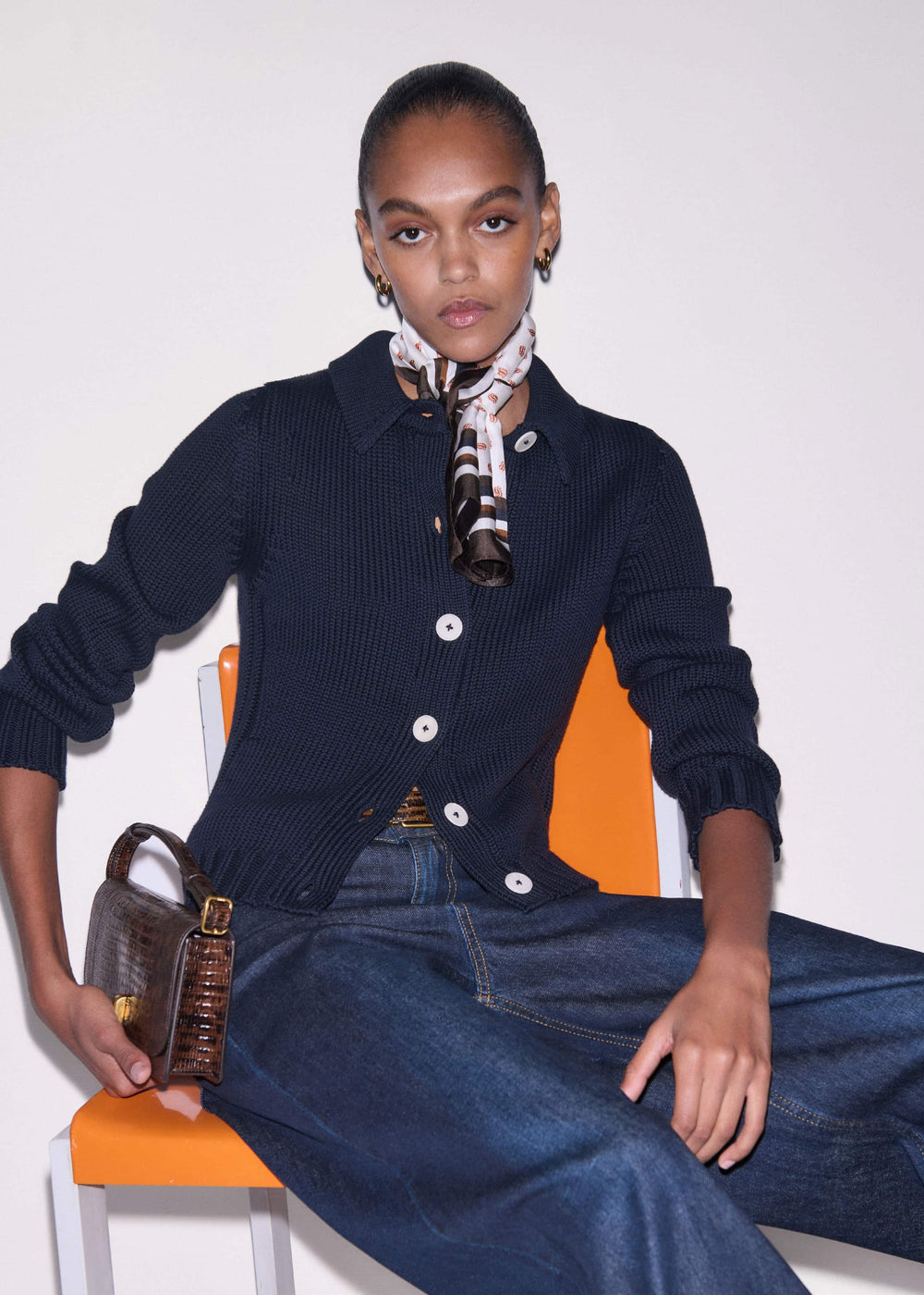 Navy Slim Collared Cardigan