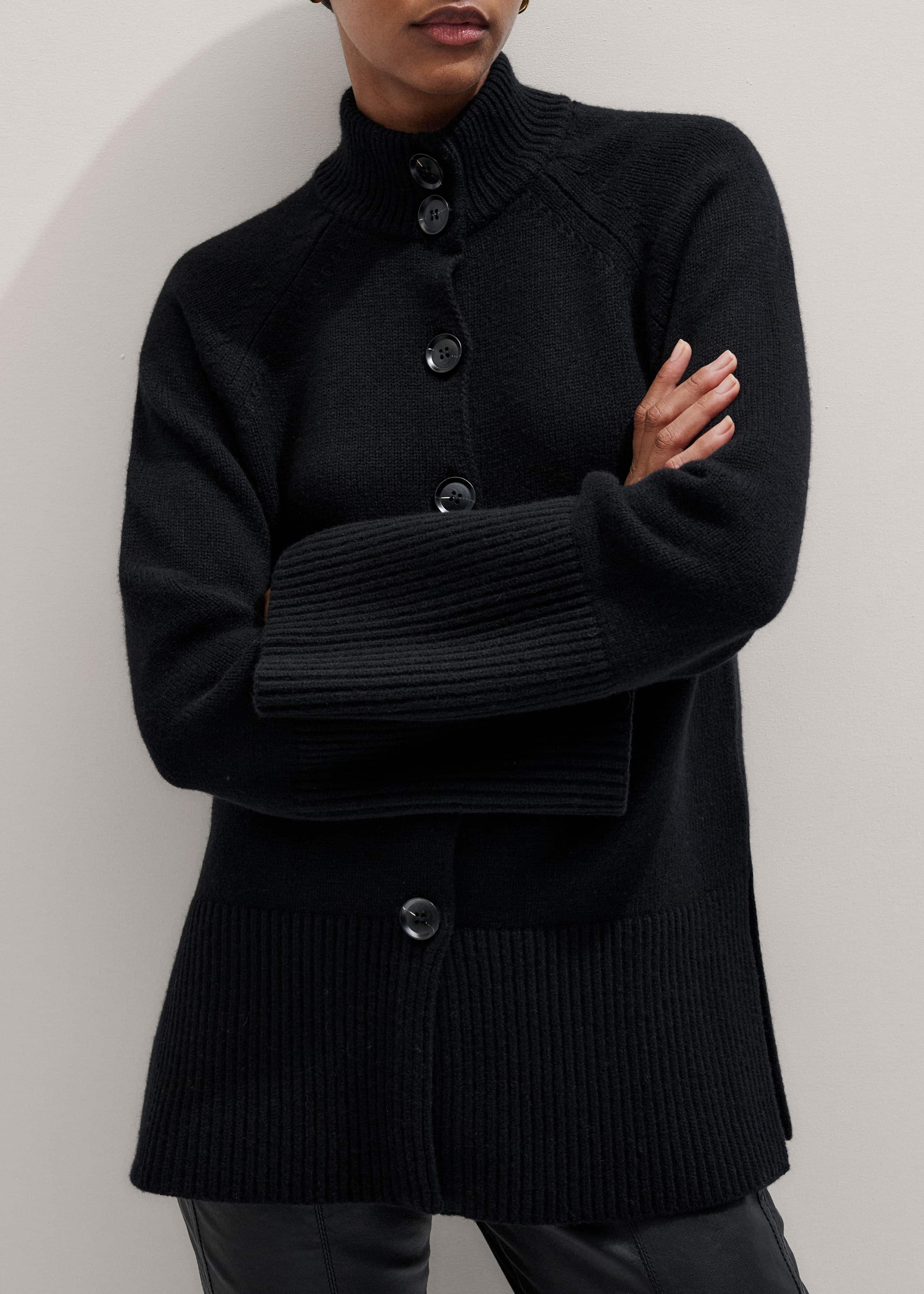 Black Button-Through Longline Cardigan