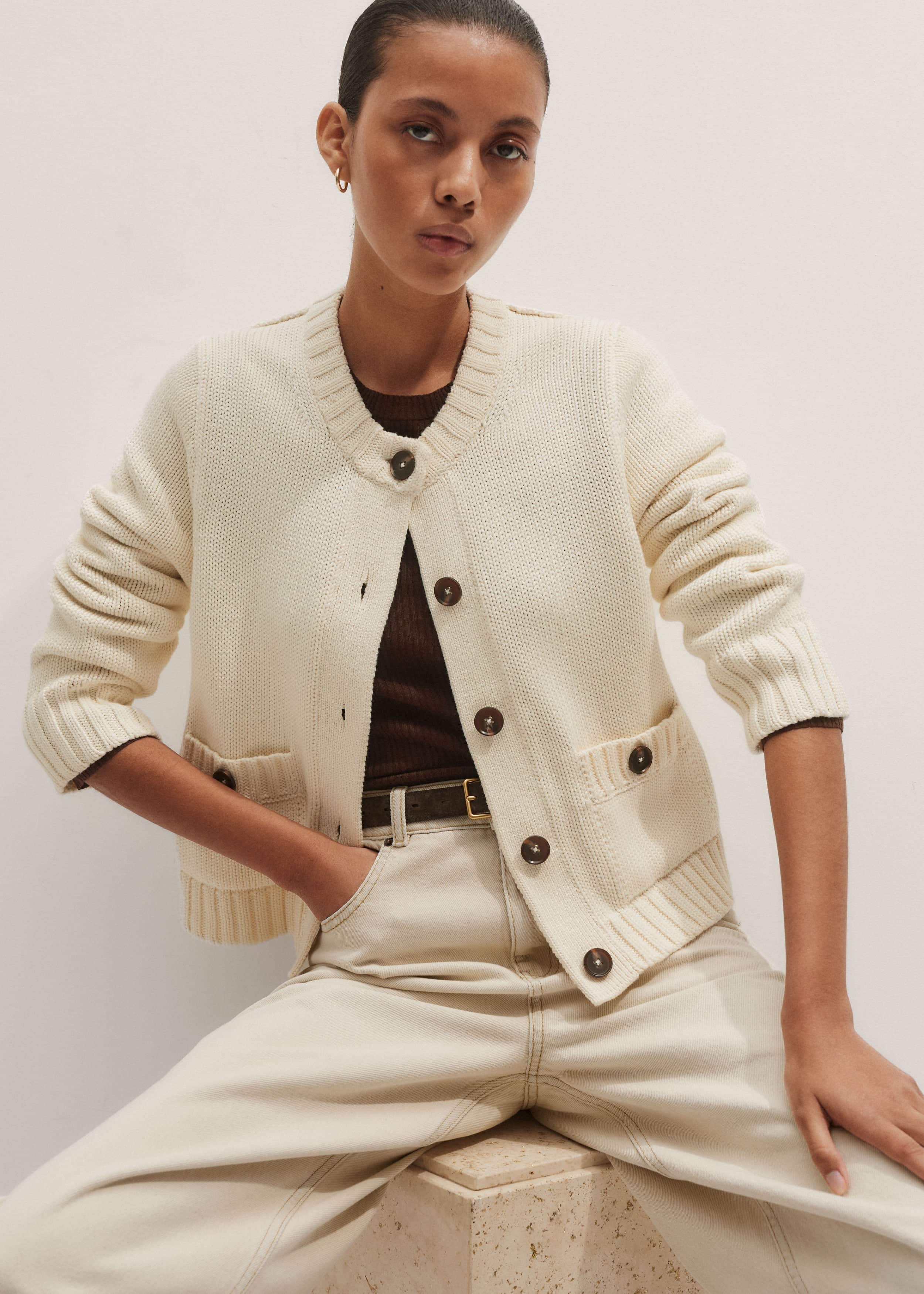 Cream Bracelet Sleeve Cropped Cardigan