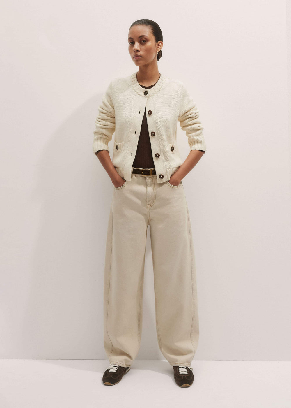 Cream Bracelet Sleeve Cropped Cardigan