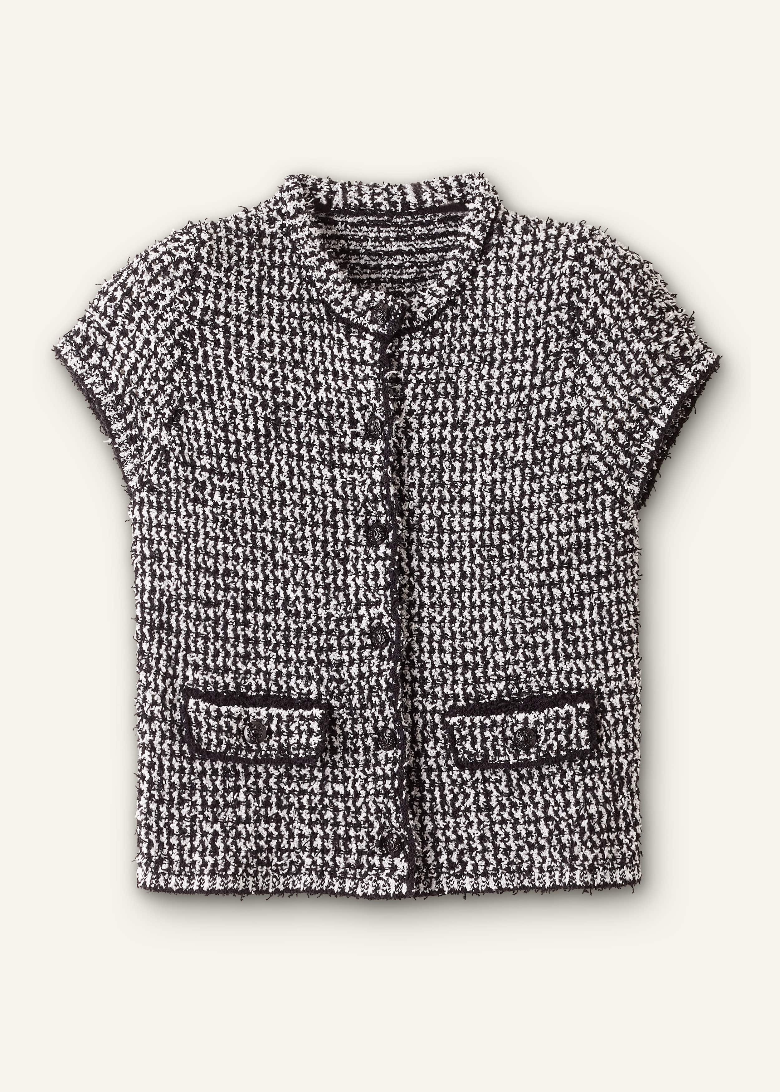 Black Tweed Knit Pouf Sleeve Crop Jacket