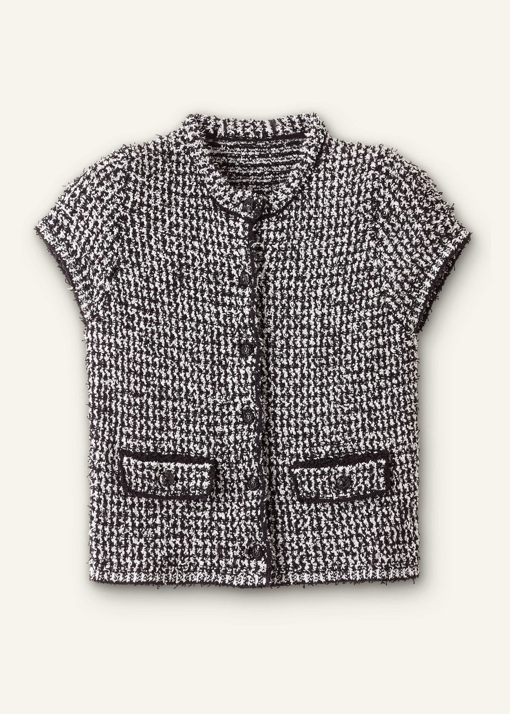 Black Tweed Knit Pouf Sleeve Crop Jacket