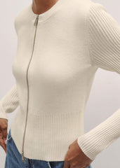 Cream Milano Knit Two-Way Zip Cardigan