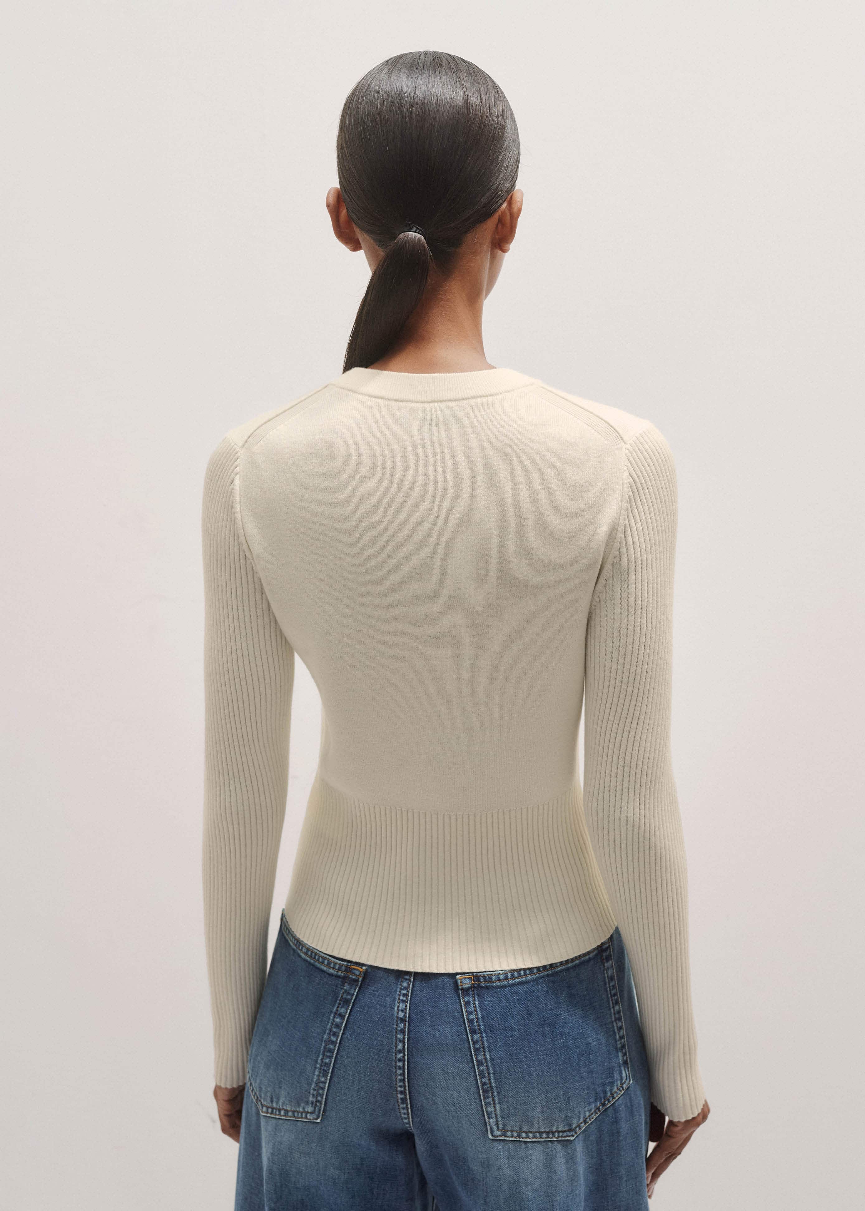 Cream Milano Knit Two-Way Zip Cardigan