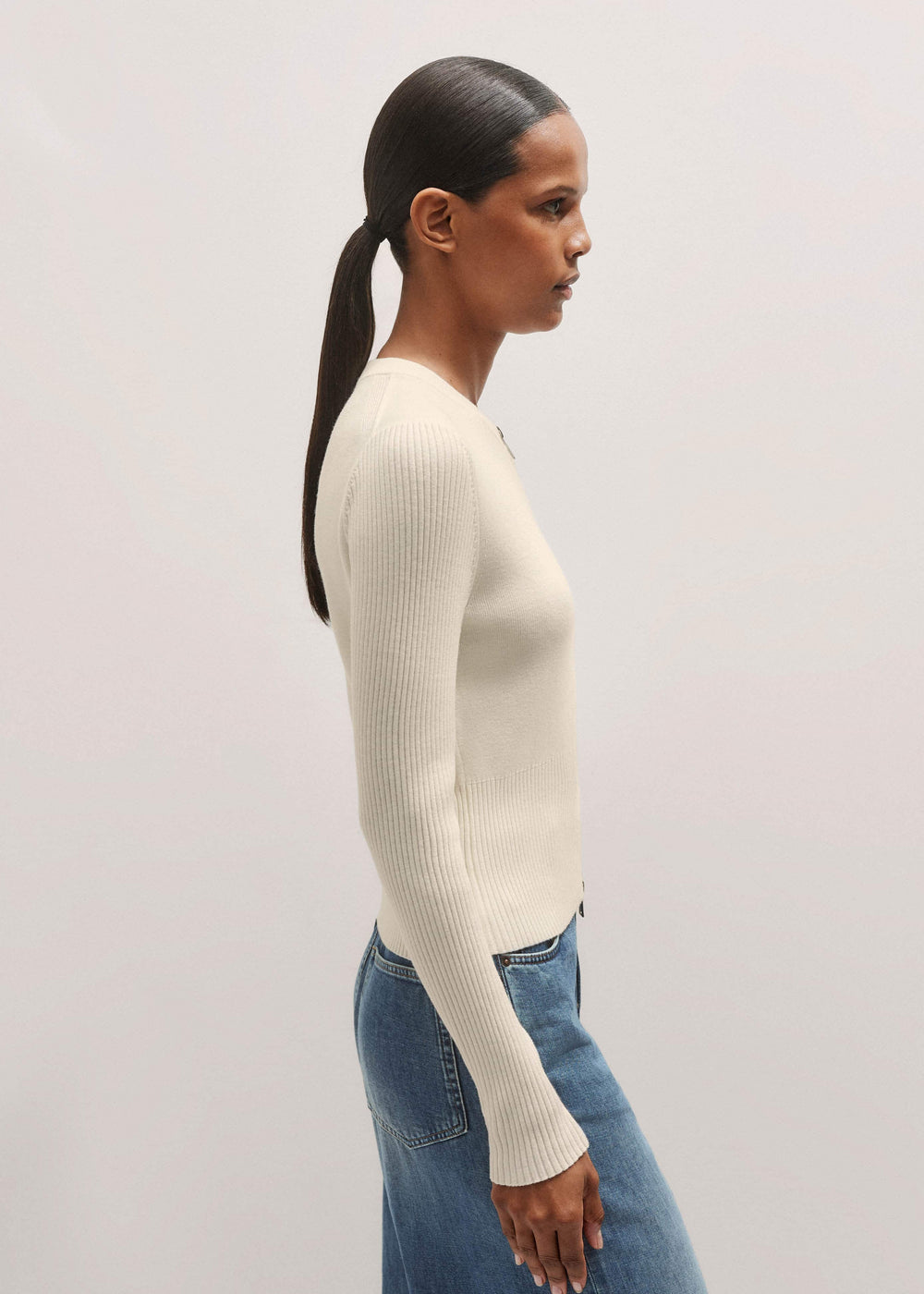 Cream Milano Knit Two-Way Zip Cardigan