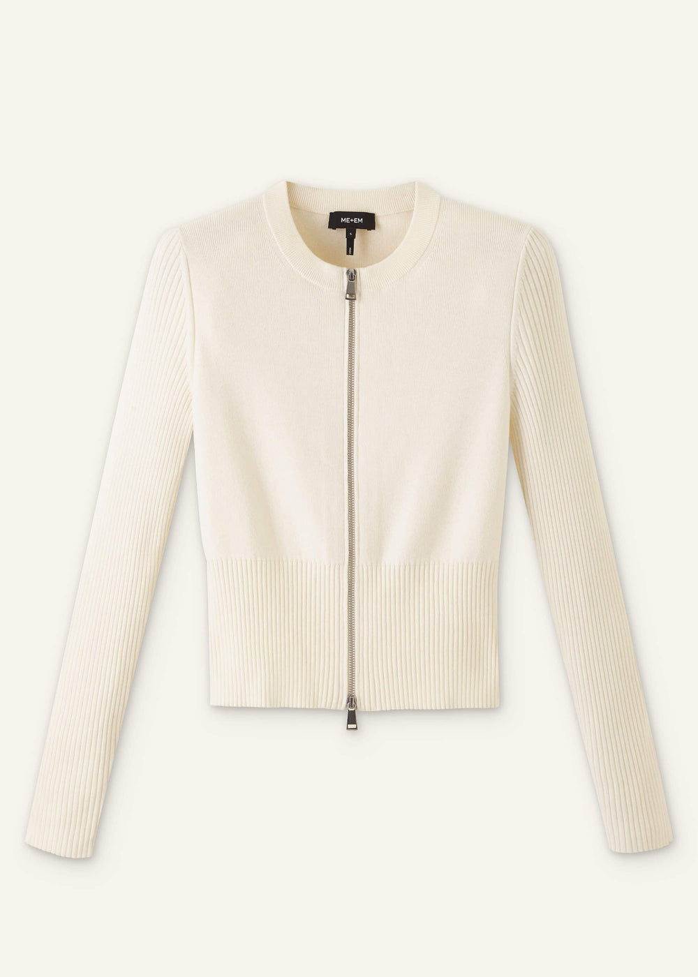 Cream Milano Knit Two-Way Zip Cardigan