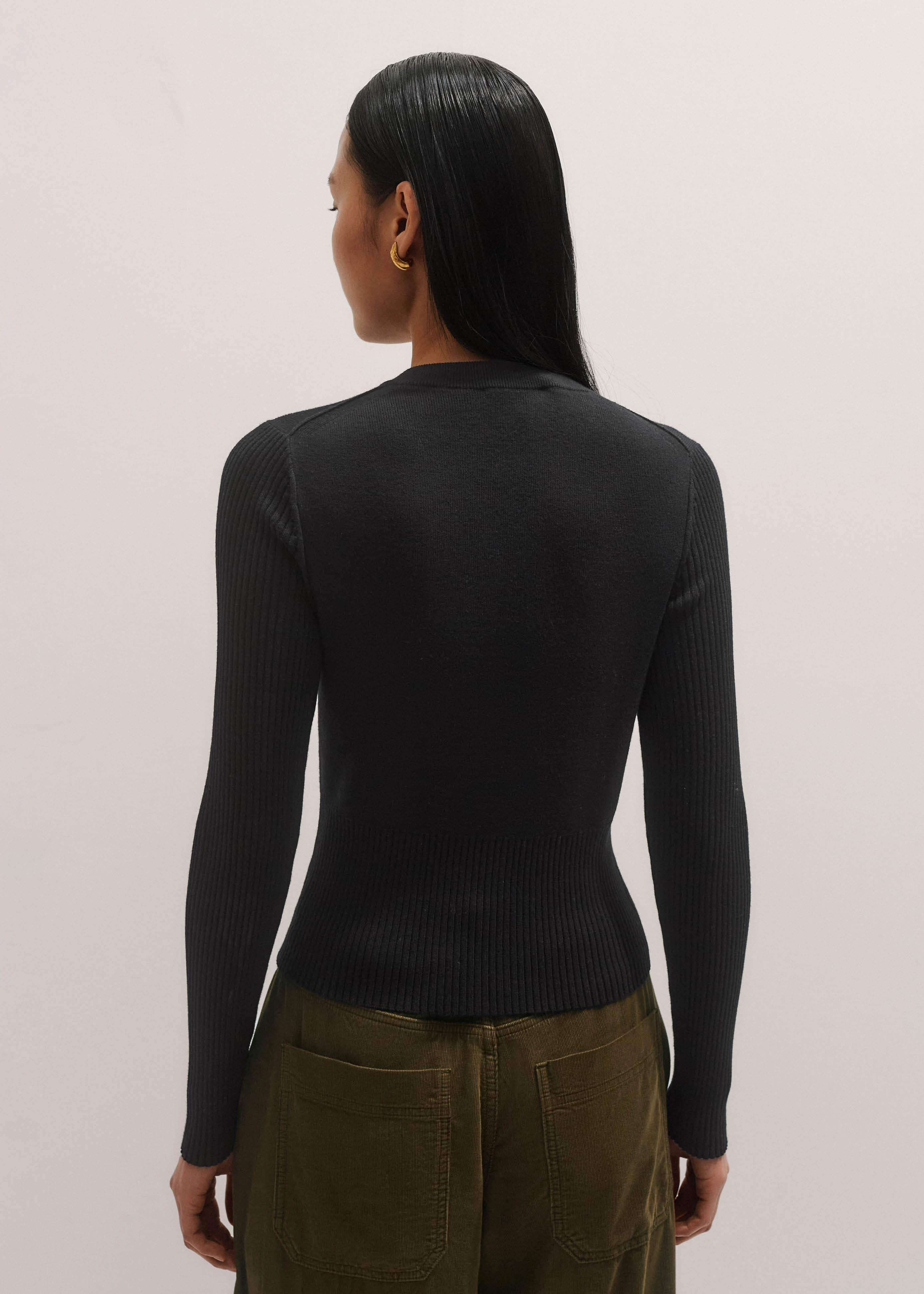 Black Milano Knit Two-Way Zip Cardigan