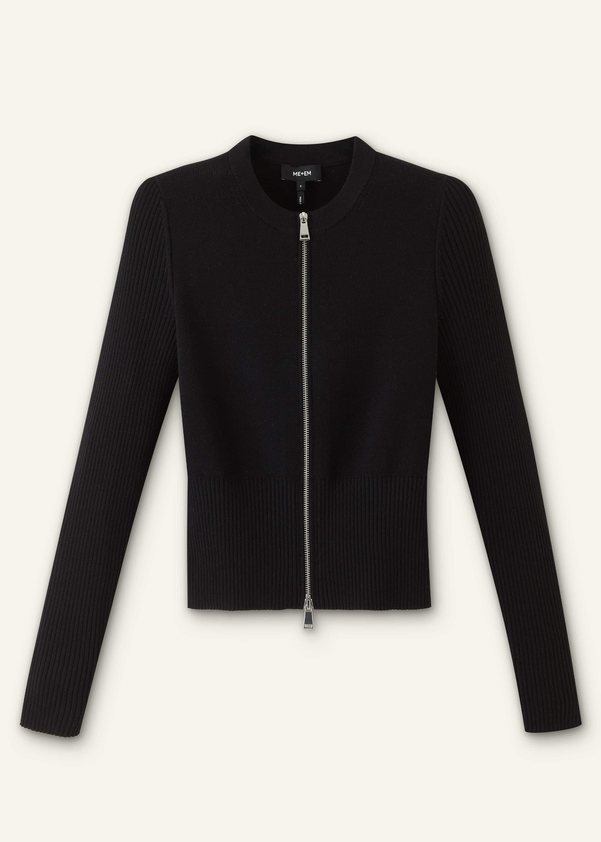 Black Milano Knit Two-Way Zip Cardigan