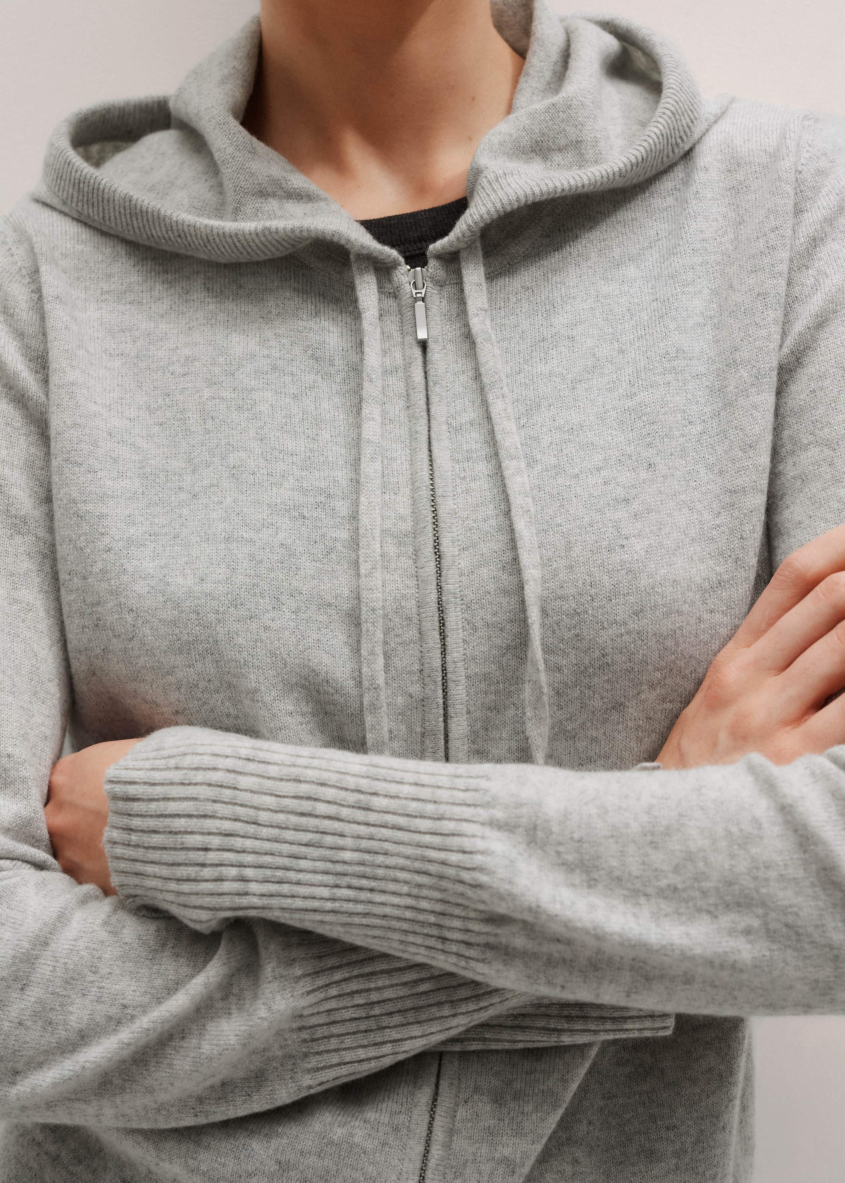Silver Gray Mélange Cashmere Relaxed Fit Box Zip Hoodie