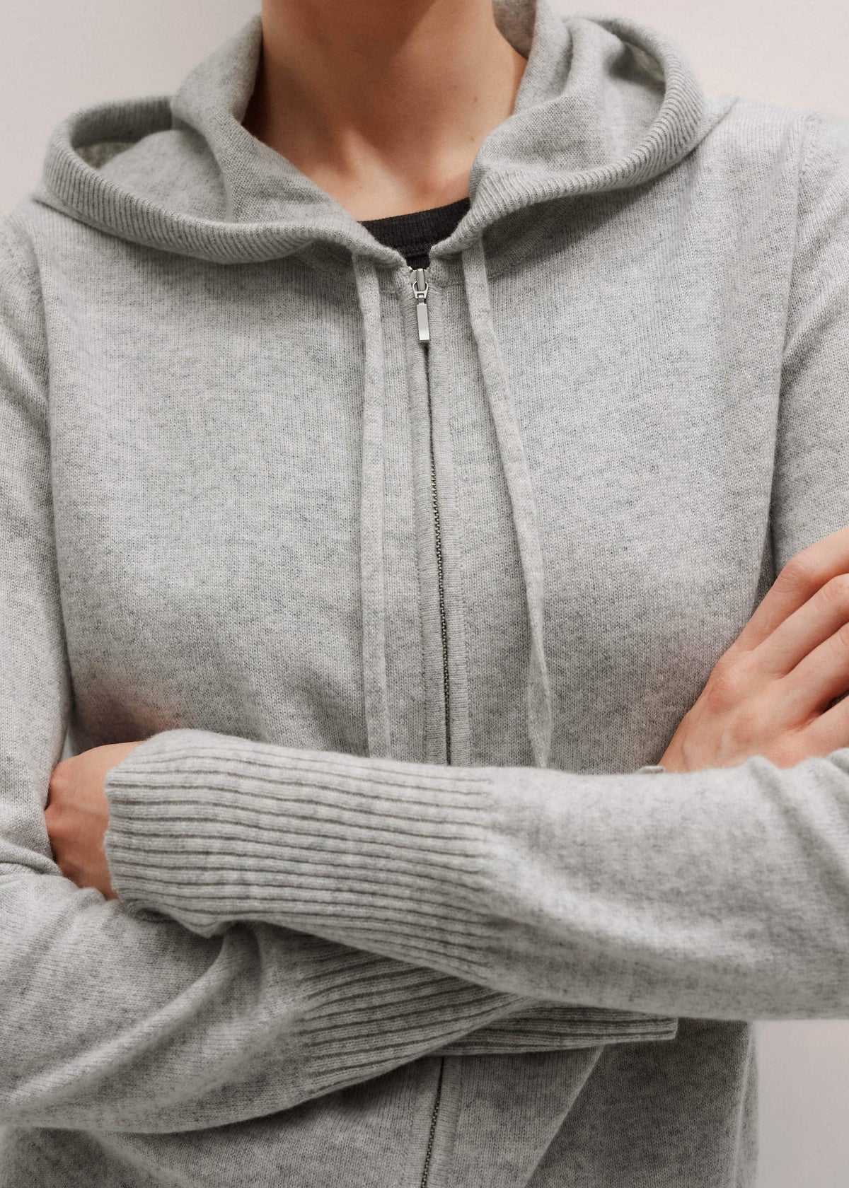 Silver Gray Mélange Cashmere Relaxed Fit Box Zip Hoodie